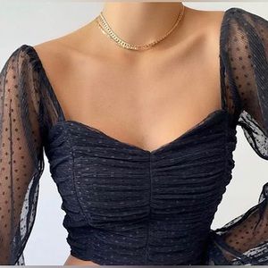 Miss Lola Dotted Crop Top - Black